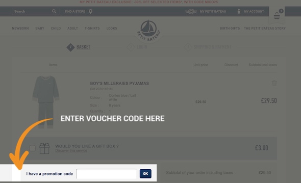 Petit Bateau Voucher Redemption